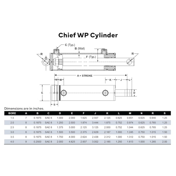 WP Welded Hydraulic Cylinder: 2 Bore X 42 Stroke 1.25 Rod